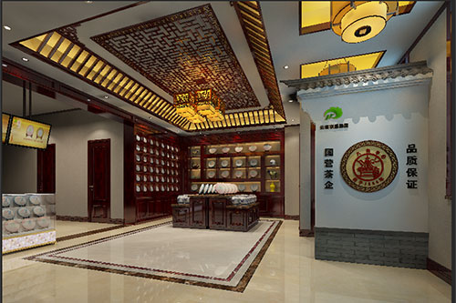 新余古朴典雅的中式茶叶店大堂设计效果图